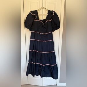 English Factory Navy Dress with Pink Accents